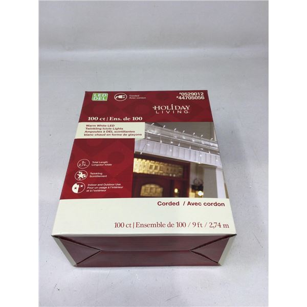 Holiday Living 100ct Warm White LED Twinkling Icicle Lights
