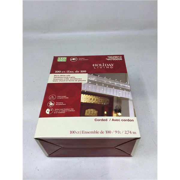 Holiday Living 100ct Warm White LED Twinkling Icicle Lights