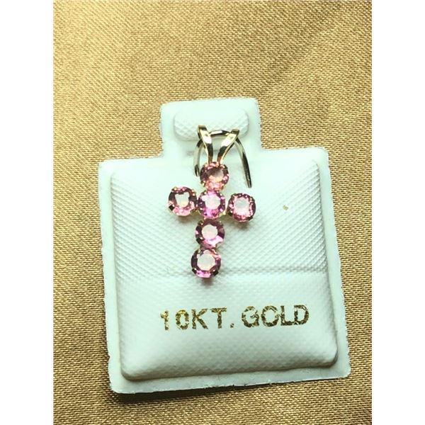 10K Yellow Gold Tourmaline Small Cross Pendant, Made in Canada, Suggested Retail Value $150