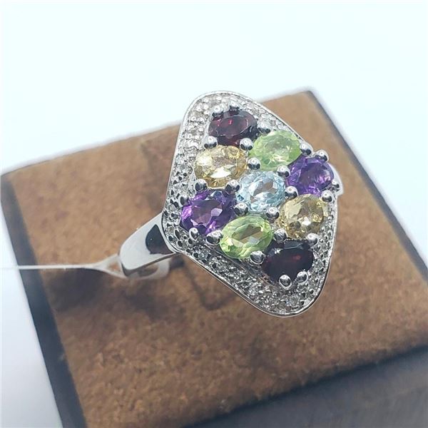 Silver Genuine Multi Gemstone(1.7ct) Ring, Suggested Retail Value $150