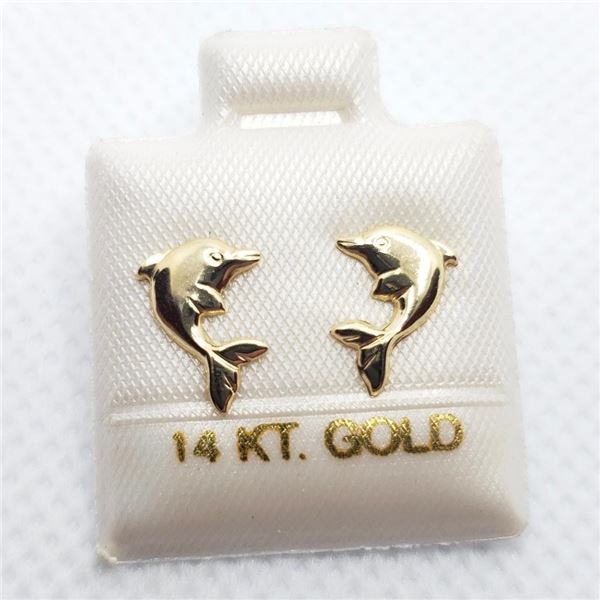 14K Yellow Gold Dolphin Earrings, Suggested Retail Value $120