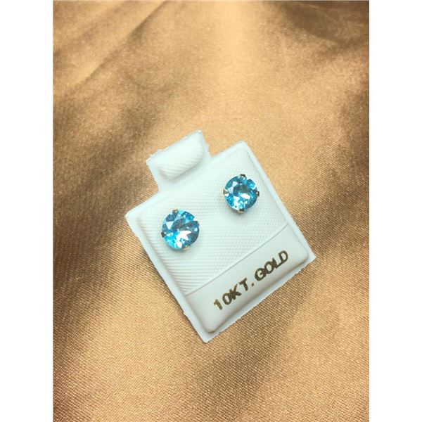 10K Yellow Gold Blue Topaz(1.6ct) Earrings, Made in Canada, Suggested Retail Value $120