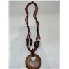 Image 3 : Brown beaded necklace with wooden pendant