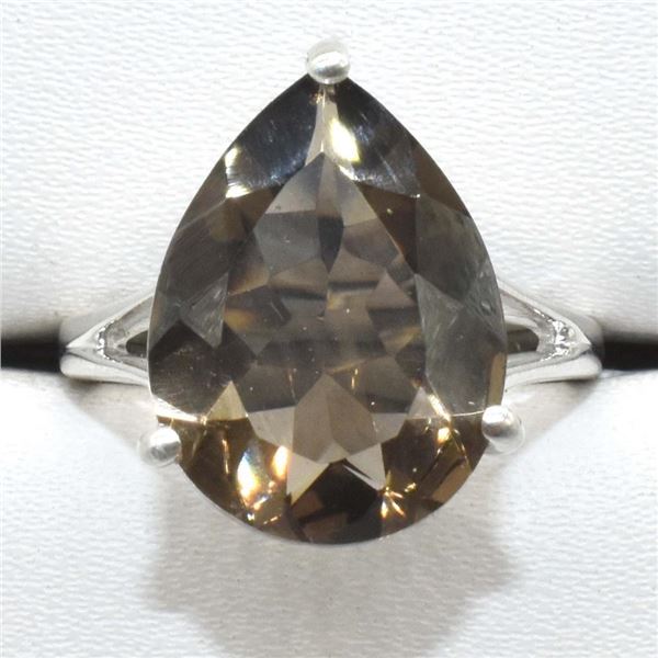 Silver Smokey Quartz(4.45ct) Rhodium Plated Ring (~weight 4.45g), Suggested Retail Value $400
