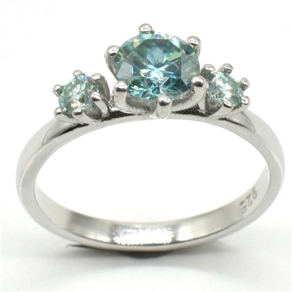 Silver Blue Moissanite (Round 6 & 3 Mm)(2.4ct) Rhodium Plated Test And Looks Better Than Diamond Rin