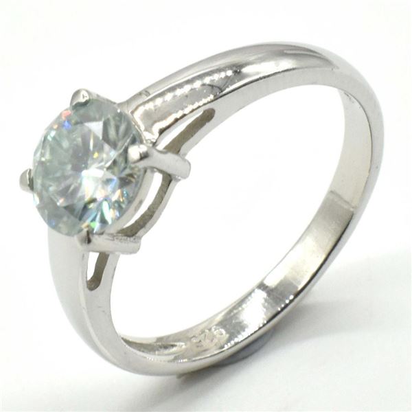 Silver Moissanite (Round 7.5 Mm)(3.3ct) Rhodium Plated Test And Looks Better Than Diamond Mens Ring 