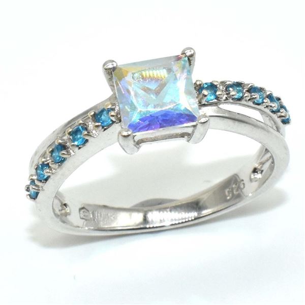 Silver Azotic Topaz Cz(3.1ct) Rhodium Plated Ring (~weight 3.1g), Suggested Retail Value $200