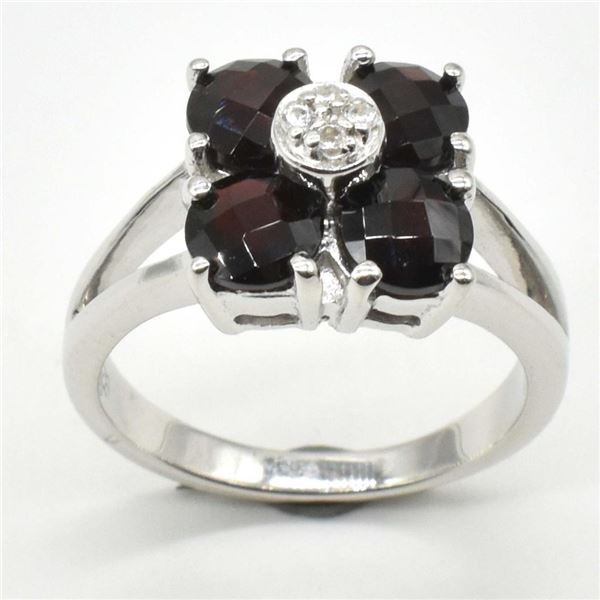 Silver Garnet Cz(4.05ct) Rhodium Plated Ring (~weight 4.05g), Suggested Retail Value $300