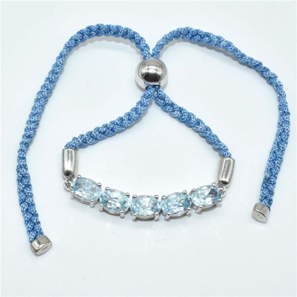 Silver Blue Topaz(5.4ct) Rhodium Plated Thread Bracelet Bracelet (~weight 5.4g), Suggested Retail Va