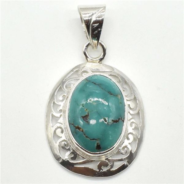 Silver Tibetan Turquoise(6.2ct) Pendant (~weight 6.2g), Suggested Retail Value $250