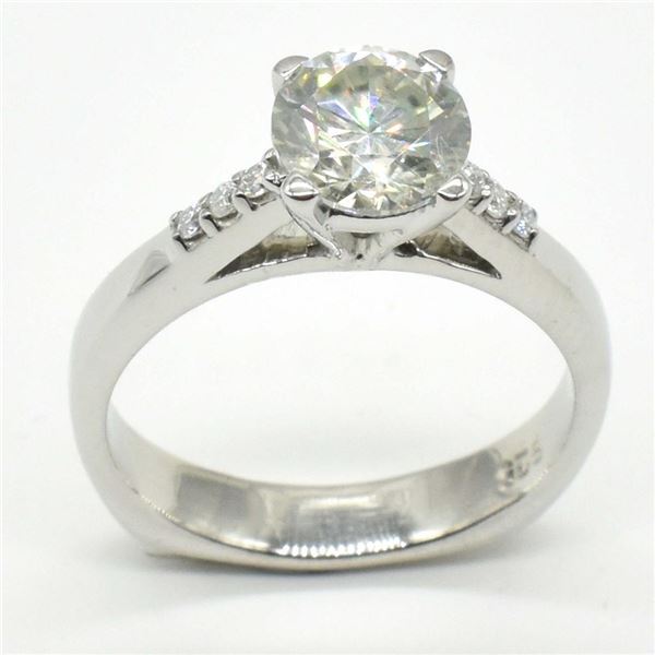 Silver Certified Moissanite ( Round 7 Mm)(4.05ct) Rhodium Plated Ring (~weight 4.05g), Suggested Ret
