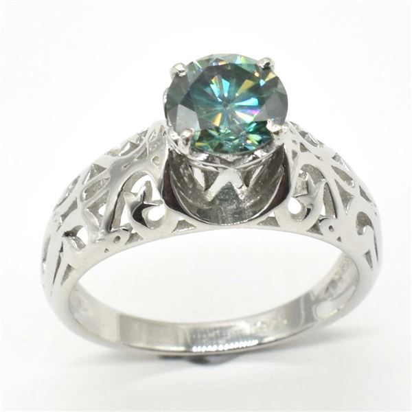 Silver Blue Moissanite ( Round 6.5 Mm)(3.4ct) Rhodium Plated Test And Looks Better Than Diamond Ring