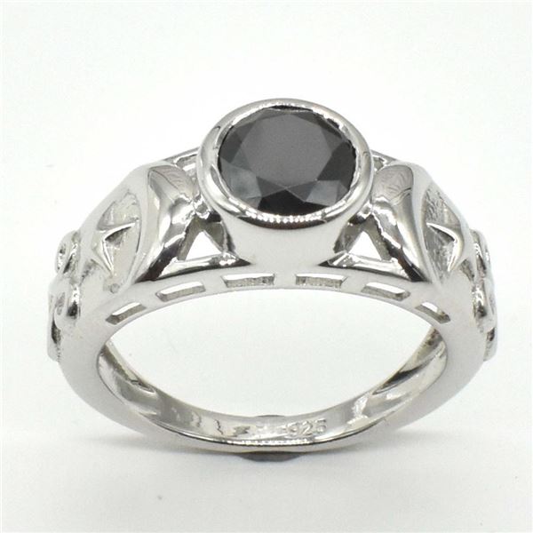 Silver Certified Black Moissanite ( Round 7.5 Mm)(4.2ct) Rhodium Plated Test And Looks Better Than D