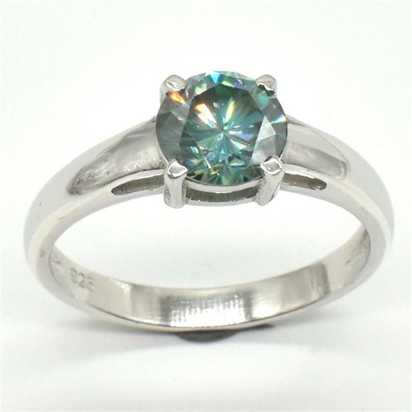 Silver Greenish Blue Moissanite (Round 7.5 Mm)(3.3ct) Rhodium Plated Test And Looks Better Than Diam