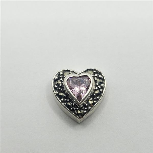 Silver Pink Cz And Marcasite Pendant (~weight 1.64g), Suggested Retail Value $80