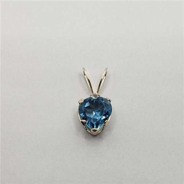 14K Yellow Gold Blue Topaz(0.4ct) Diamond(0.01ct) Pendant (~weight 0.4g), Made in Canada, Suggested 