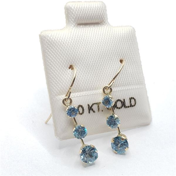 10K Yellow Gold Blue Zircon(1.2ct) Earrings, Made in Canada, Suggested Retail Value $150