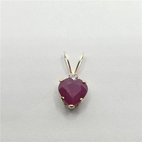 14K Yellow Gold Ruby(0.4ct) Diamond(0.01ct) Pendant (~weight 0.4g), Made in Canada, Suggested Retail