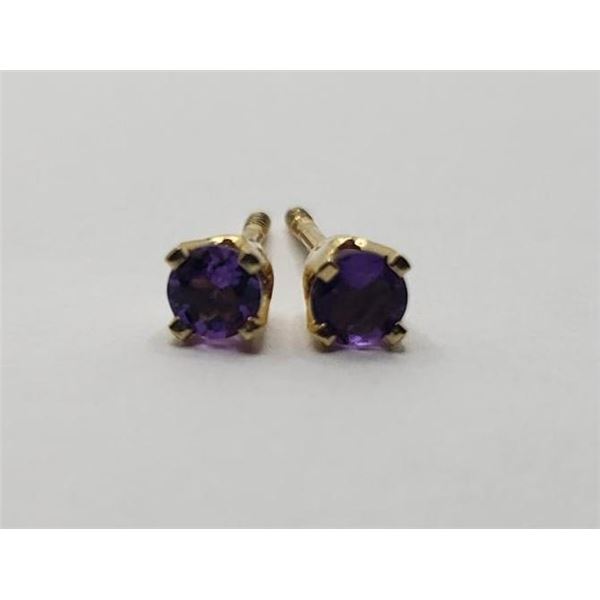 14K Yellow Gold Amethyst Earrings (~weight 0.32g), Suggested Retail Value $120