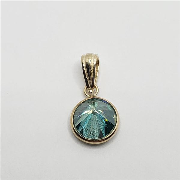 14K Yellow Gold Moissanite Fancy Blue Color (1.7ct) Pendant (~weight 0.9g), Made in Canada, Appraise