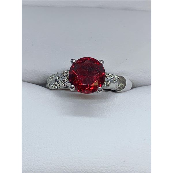 Emerald Style Round Cut Red Gemstone Ring -SIze 10