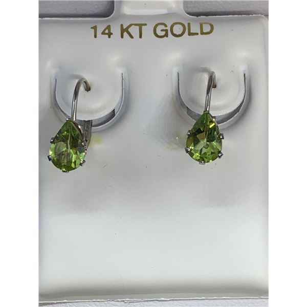 14KT White Gold Genuine Peridot Olive Green Earrings~ Estimated Retail Value $1,750