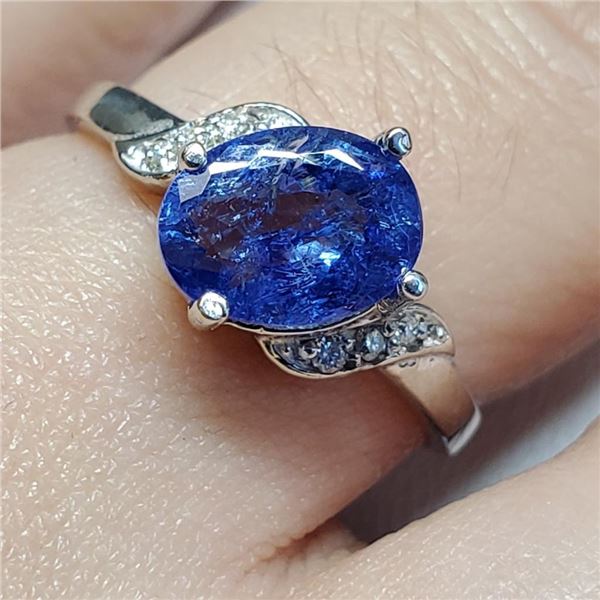 10K White Gold Tanzanite(1.2ct) Diamond(0.04ct) Claw Set, 1 Very Intense Blue With Purplish Overtone