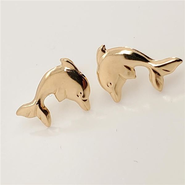 14K Yellow Gold Left And Right , Screwback Dolphin Earrings (~weight 0.3g), Made in Canada, Suggeste