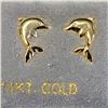 Image 2 : 14K Yellow Gold Left And Right , Screwback Dolphin Earrings (~weight 0.3g), Made in Canada, Suggeste
