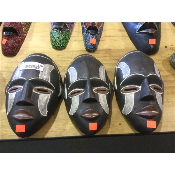 Decorative Wooden Mask 10in Lot of 3