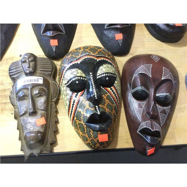 Decorative Wooden Mask 10/12in Lot of 3