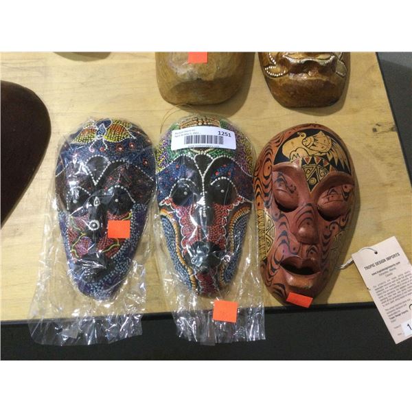 Decorative Wooden Mask 7in Lot of 3