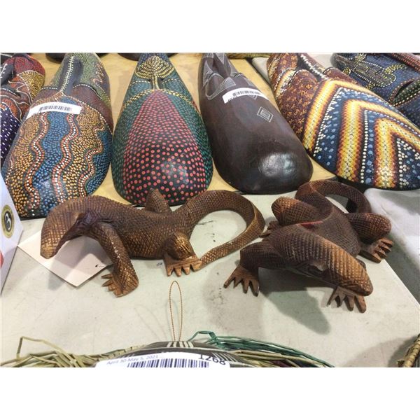 Decorative Small Wooden Lizard Sculpture Lot of 2