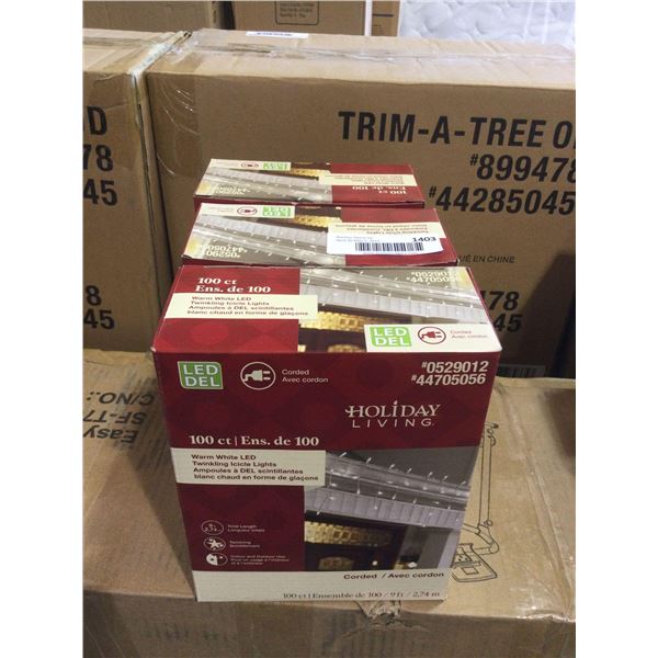 Holiday Living 9ft Warm White LED Twinkling Icicle Lights Lot of 3