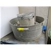 Image 1 : LG. GALVANIZED WASH TUB, BREAD BOWL & 3 GALVANIZED BUCKETS