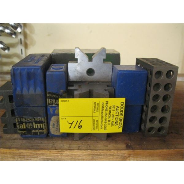 BUNCH OF TOOL PUNCHES, BLOCKS, RULER, ETC.