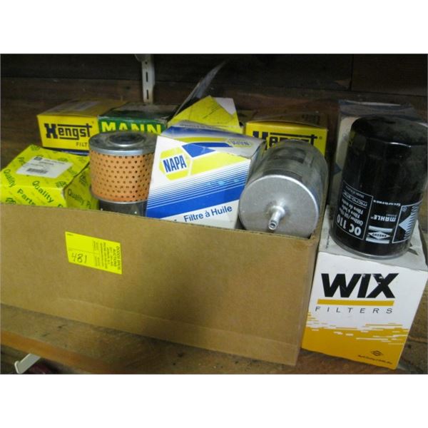 BOX OF ASST. NEW AUTOMOTIVE PARTS, FILTERS, ETC.