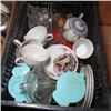 Image 2 : CRATE & A BOX OF MISC. TEACUPS, TUPPERWARE, ETC.