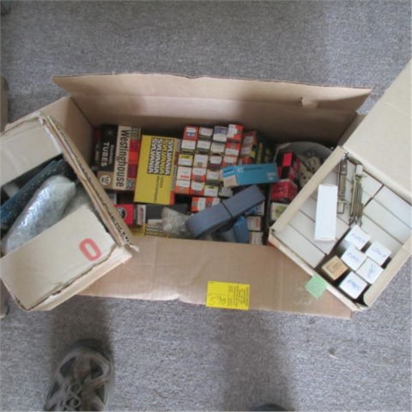 BOX WITH ASST. TUBES, ELECTRONICS, ETC.