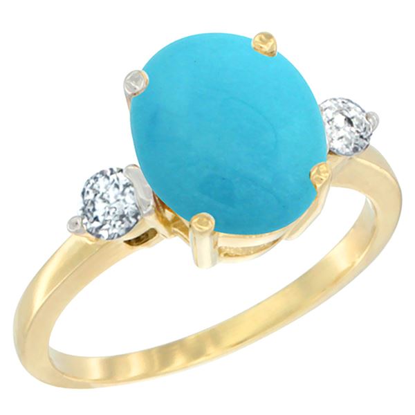 2.60 CTW Turquoise & Diamond Ring 14K Yellow Gold - REF-73M9K