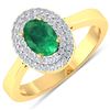 Natural 0.78 CTW Zambian Emerald & Diamond Ring 14K Yellow Gold - REF-37F9N