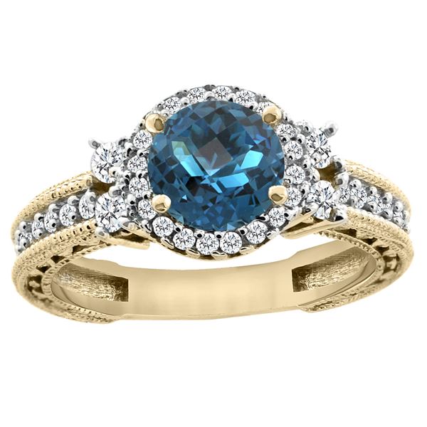 1.46 CTW London Blue Topaz & Diamond Ring 14K Yellow Gold - REF-77N9Y