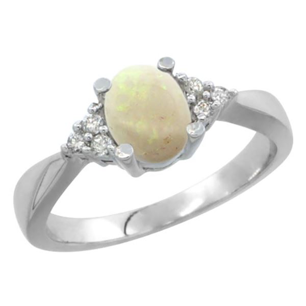 0.52 CTW Opal & Diamond Ring 10K White Gold - REF-28R2H