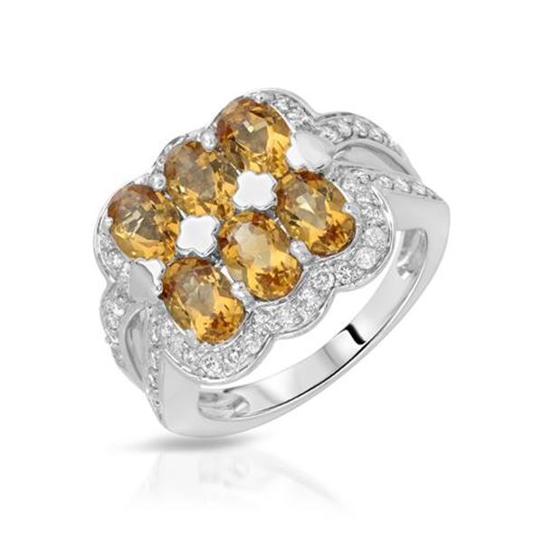 Natural 3.09 CTW Citrine & Diamond Ring 18K White Gold - REF-88M2F