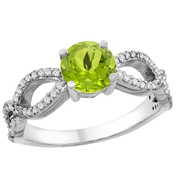 1 CTW Peridot & Diamond Ring 10K White Gold - REF-49Y6V