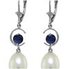 Genuine 9 ctw Pearl & Sapphire Earrings 14KT White Gold - REF-39X4M