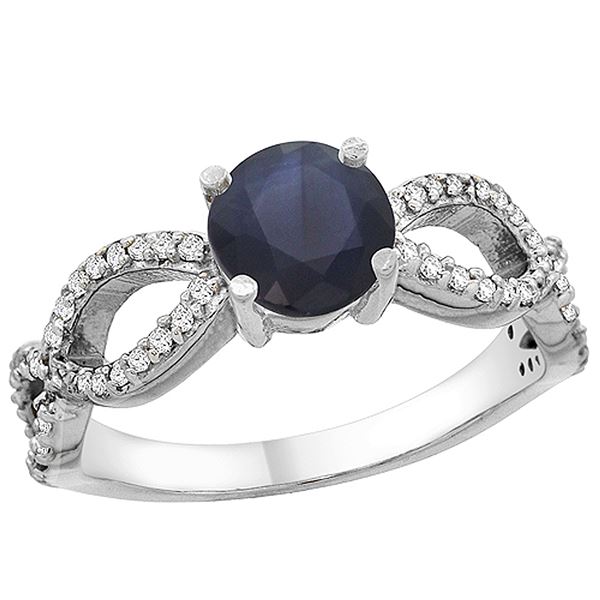 1.30 CTW Blue Sapphire & Diamond Ring 14K White Gold - REF-106Y5V