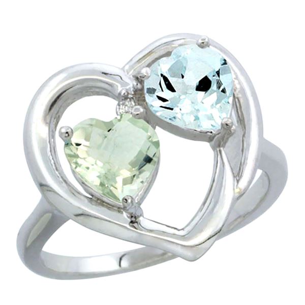 2.61 CTW Diamond, Green Amethyst & Aquamarine Ring 10K White Gold - REF-27N9Y