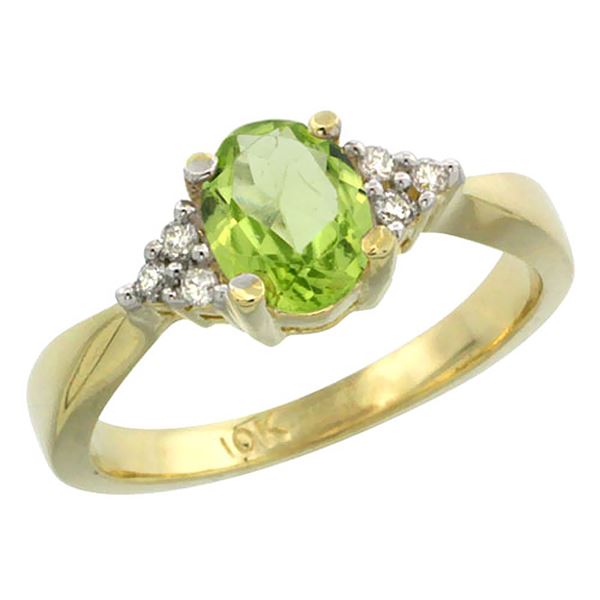 1.06 CTW Peridot & Diamond Ring 10K Yellow Gold - REF-28A4X