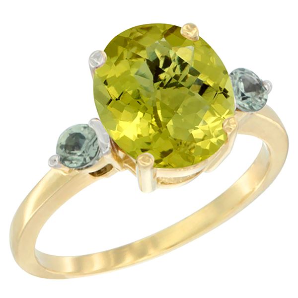 2.64 CTW Lemon Quartz & Green Sapphire Ring 10K Yellow Gold - REF-23H7M